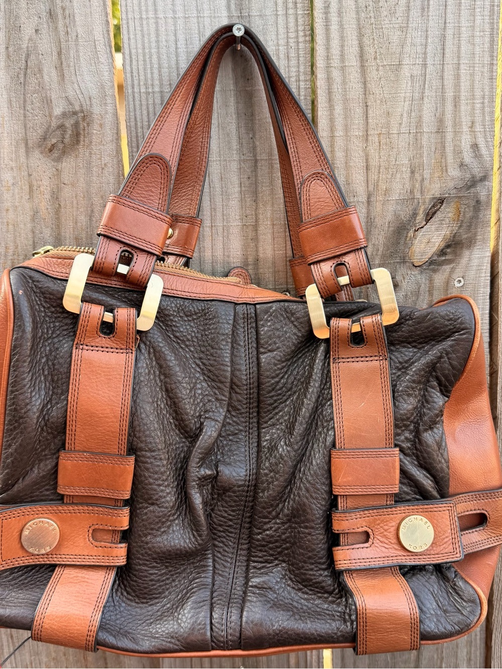 Michael Kors Brown & Cognac Leather Shoulder Tote - Picture 5 of 9